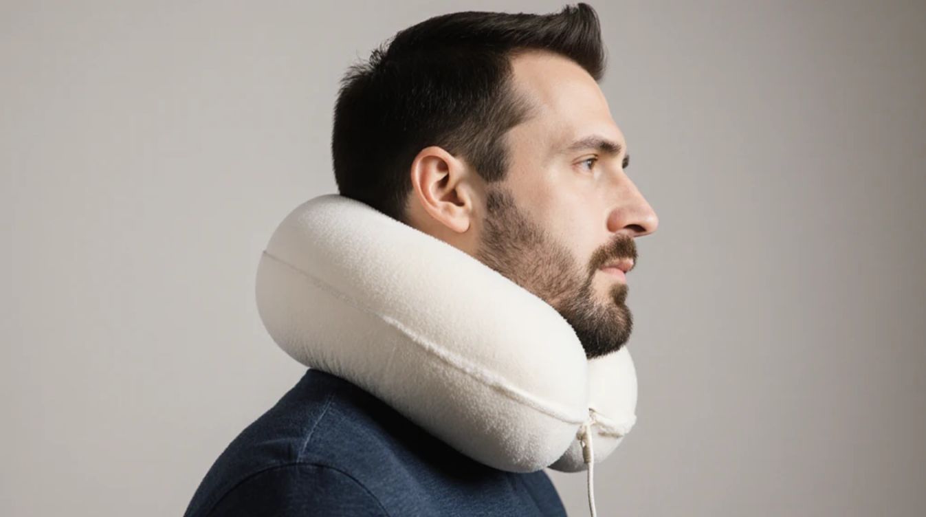 Comfortable neck pillow for travel and relaxation, ideal for airplane or car journeys, featuring soft, supportive memory foam.
